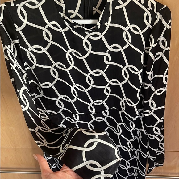 Black and White Long Sleeve Sheath Dress with Mock Neck - Picture 5 of 5